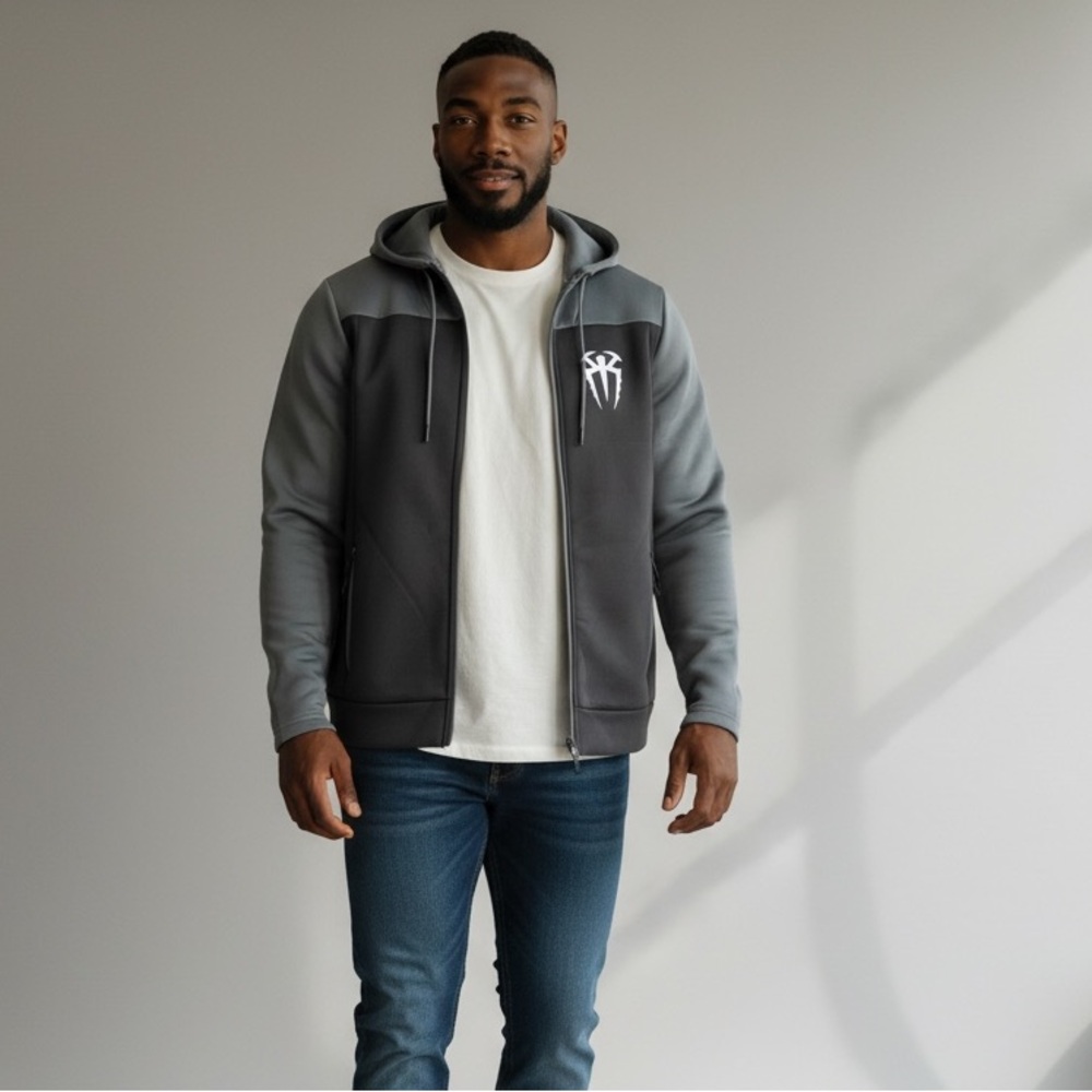 Antigua Men’s Roman Reigns WWE Hoodie Gray‎ Black Full Zip Large Performance